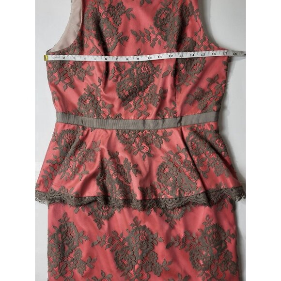 Eliza J Pink Coral & Gray Lace Sleeveless Peplum Hem Dress Size 10 - Picture 6 of 11